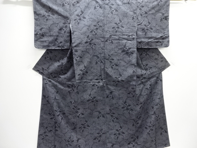 未使用品　花唐草模様織出し手織り紬着物